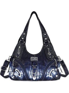 Women's Deep Blue Vegan Leather Satchel Handbag Purses Large Daily Shoulder Bags